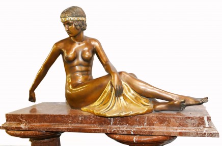 Large Art Deco Statue Female Nude Figurine Resin