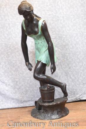 Large Bronze Female Bucket Girl Garden Statue Water Feature
