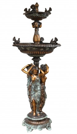 Large Bronze Fountain with Maidens - Classical French Garden Water Feature