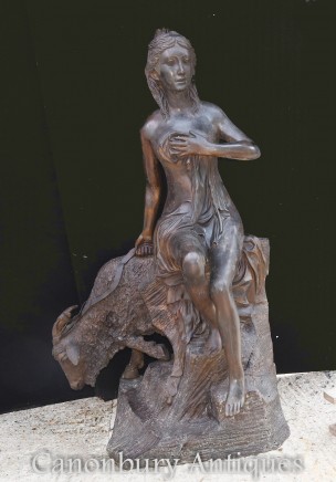 Large Bronze Statue Diana and Ram - Classical Garden Goddess Artemis