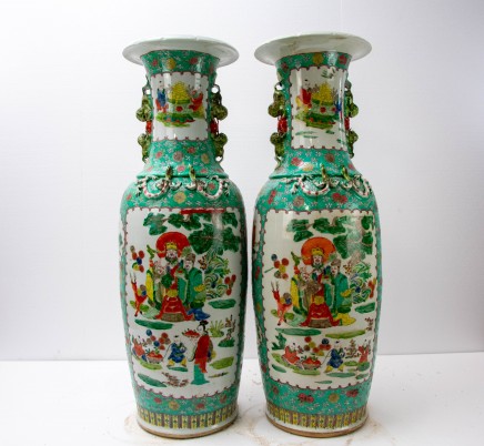 Large Canton Porcelain Urns - Chinese Cantonese Asian Porcelain Vases
