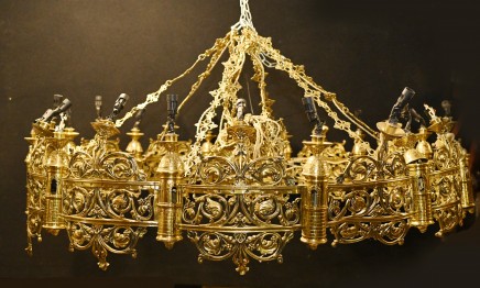 Large French Gilt Chandelier Light Silver