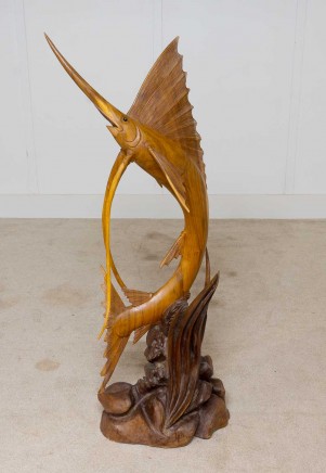Large French Hand Carved Marlin Fish Sculpture Statue
