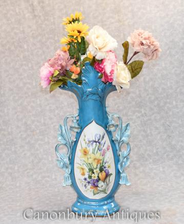 Large Single Sevres Porcelain Floral Vase Urn French Pottery