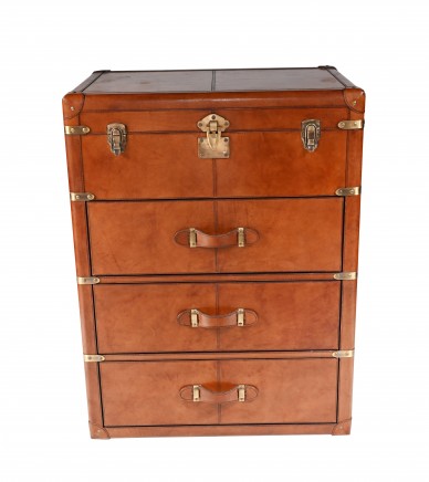 Leather Campaign Chest Drawers Commode