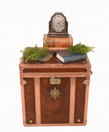 Leather Copper Luggage Box Steamer Trunk Case Table