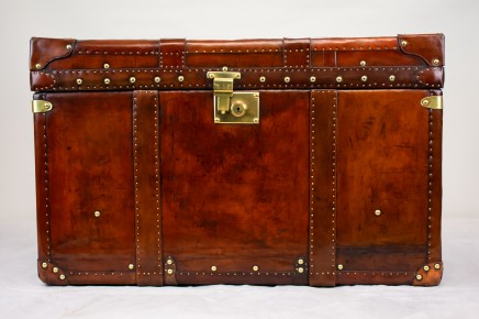 Leather Steamer Trunk Case - Vintage Travel Box Table