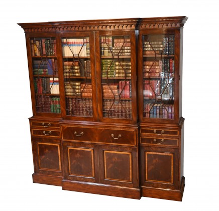 Mahogany Breakfront Bookcase Secretaire Regency Desk