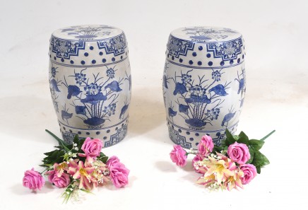 Ming Porcelain Seats Chinese Blue and White Stool Vases
