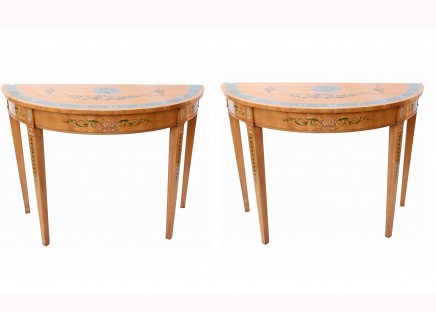 Pair Adams Console Tables Painted Satinwood Demi Lune