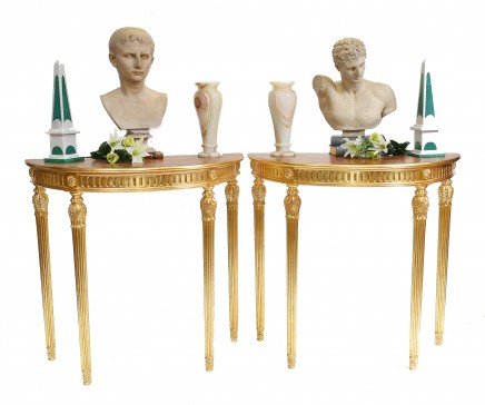 Pair Adams Console Tables Regency Demi Lune Hall Table Gilt