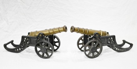 Pair Antique Cannons Cast Iron Gunmetal 1920