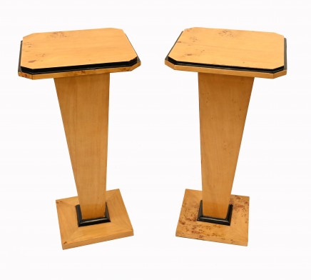 Pair Art Deco Stands Pedestal Tables Satin Birch