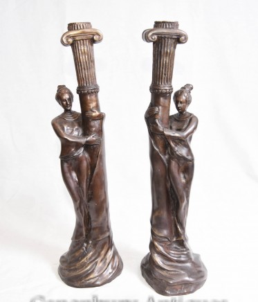 Pair Art Nouveau Bronze Candelabras Candlesticks