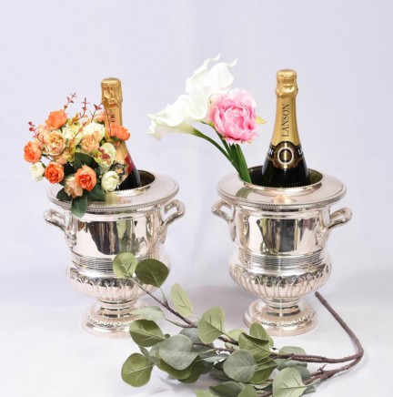 Pair Art Nouveau Silver Plate Wine Champagne Ice Bucket Urn Cooler