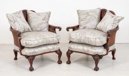 Pair Bergere Arm Chairs Antique 1900