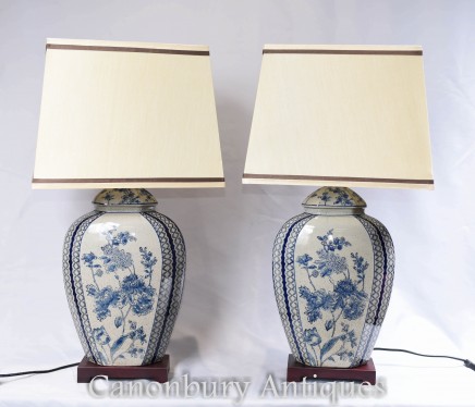 Pair Blue White Porcelain Table Lamps - Chinese Lighting