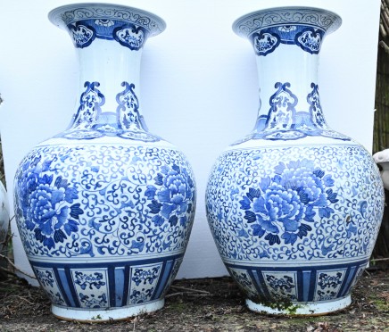 Pair Blue White Porcelain Vases Ming Shangping Temple Urns