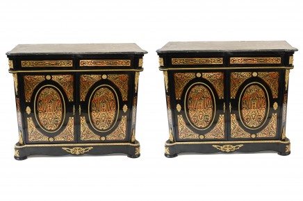 Pair Boulle Cabinets French Credenza Inlay