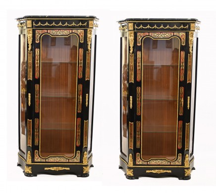 Pair Boulle Vitrine Cabinets French Display Chest