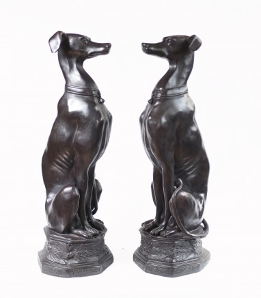 Pair Bronze Art Deco Greyhound Dogs Grey Hounds Statue Gatekeepers