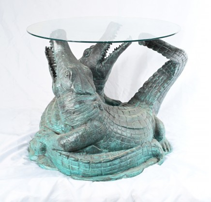 Bronze Crocodile Table - Wrestling Alligator Statue Side Tables