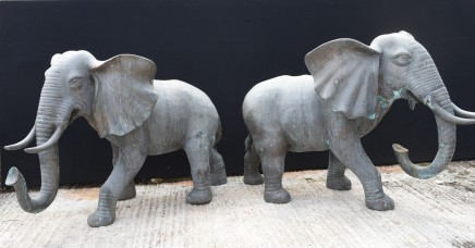 Pair Bronze Elephants Large Garden Animal Sculpture