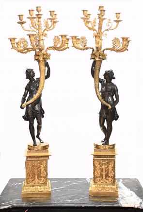 Pair Bronze Maiden Candelabras Clodion Ormolu Classical