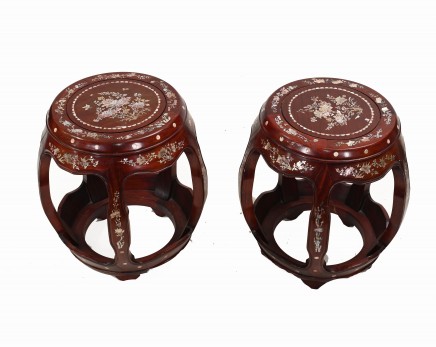 Pair Chinese Barrel Seats Pedestal Stand Tables