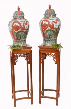 Pair Chinese Pedestal Stand Tables Asian Interiors