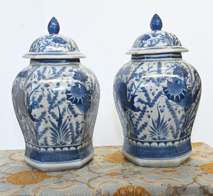 Pair Chinese Porcelain Ginger Jarns Ming Temple Jars