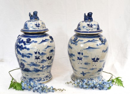 Pair Chinese Porcelain Vases Blue and White Ginger Jars Kangxi