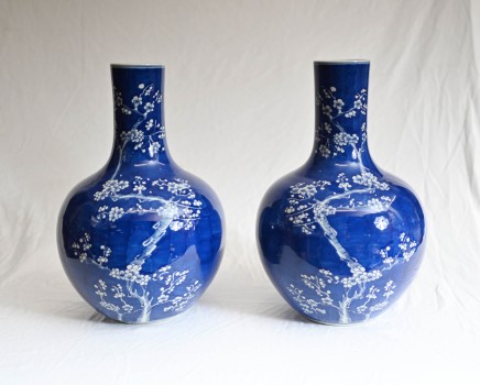 Pair Chinese Temple Jars Blue and White Porcelain Urns