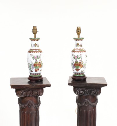 Pair Chinese Wucai Porcelain Table Lamps Lights