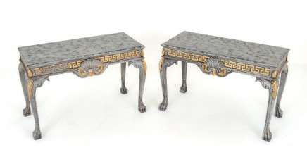 Pair Chippendale Painted Console Tables Gilt Hall