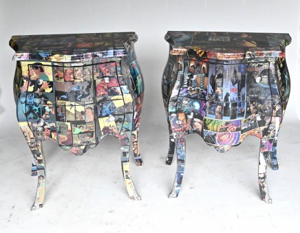 Pair Comic Print Chests of Drawers Bedside Nightstands