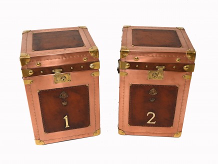 Pair Copper Luggage Trunks Cases Steamer Trunk Tables
