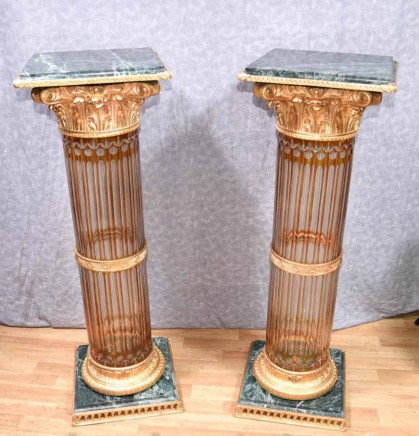 Pair Cut Glass Corinthiam Columm Pedesal Stand Tables French Empire Table