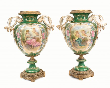 Pair Dresden Porcelain Urns German Vases