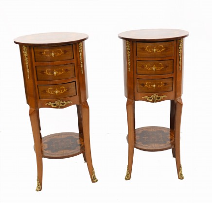 Pair Edwardian Bedside Chests Cabinets Nightstands Inlay