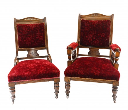 Pair Edwardian Sofa Chairs Mahogany His Her Seats