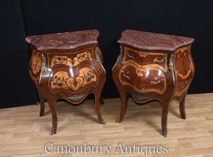 Pair Empire Bombe Commodes Bedside Chests Cabinets French