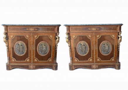 Pair Empire Cabinets Credenzas Bronze Plaques
