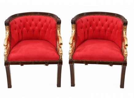 Pair Empire Chairs French Gilt Swan Armchair