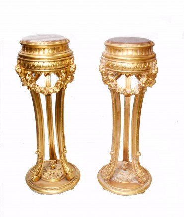 Pair Empire Pedestal Stands - Gilt Side Tables