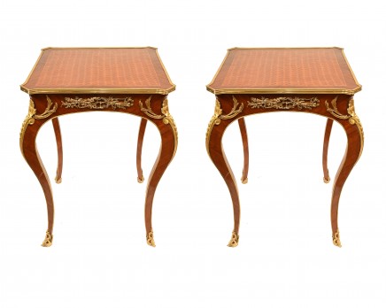Pair Empire Side Tables - Cocktail French  Parquetry Inlay