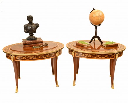 Pair Empire Side Tables Oval Inlay French End