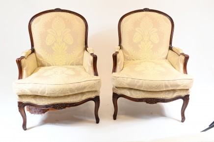 Pair French Arm Chairs Antique Lounge Seats 1930