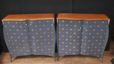 Pair French Art Nouveau Painted Cabinets Fleur De Lys