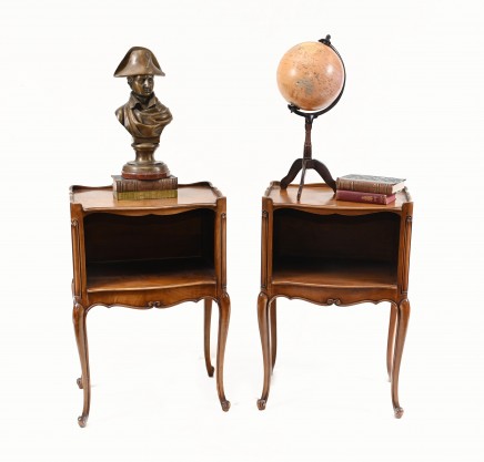 Pair French Bedside Cabinets Antique Walnut Nightstands